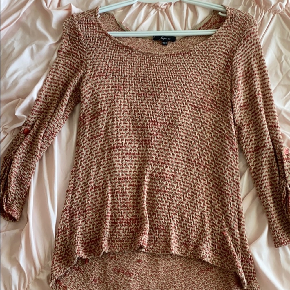 Red & Tan 3/4 Sleeve Light Sweater